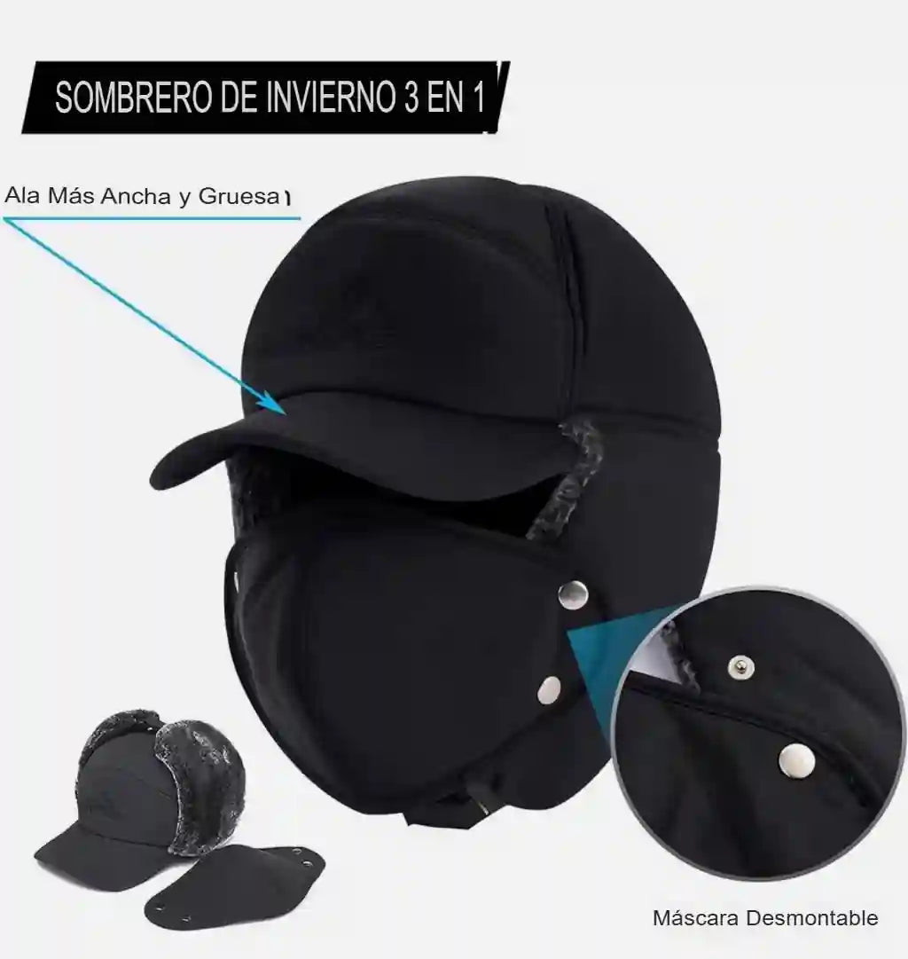 GORRO DE INVIERNO 3 EN 1 - TEJIDO TÉRMICO